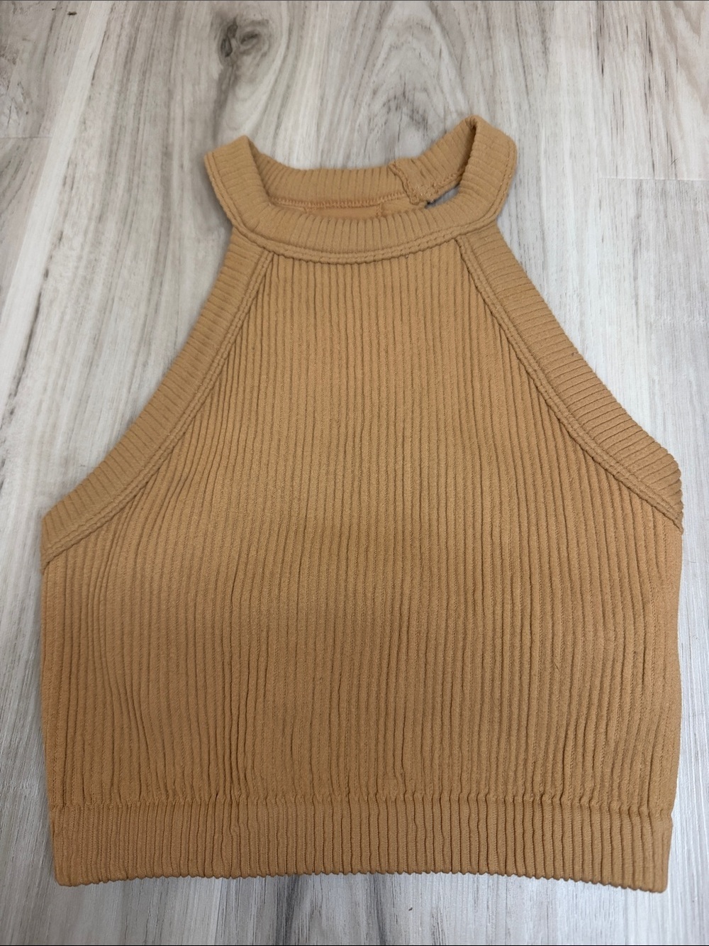 NWOT AERIE
Ribbed Halter Crop Top in Camel size XXS